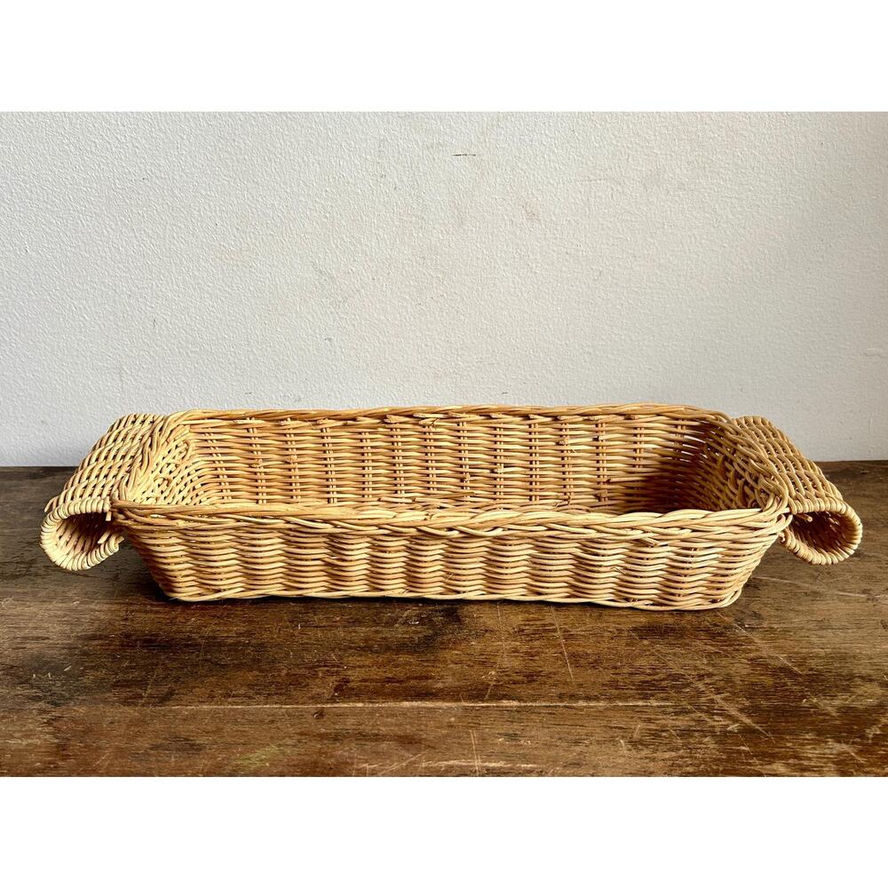 Vintage Handled Wicker Basket | Narrow Woven Basket With Handles